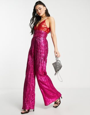 Collective the Label exclusive metallic wide leg jumpsuit in colour block