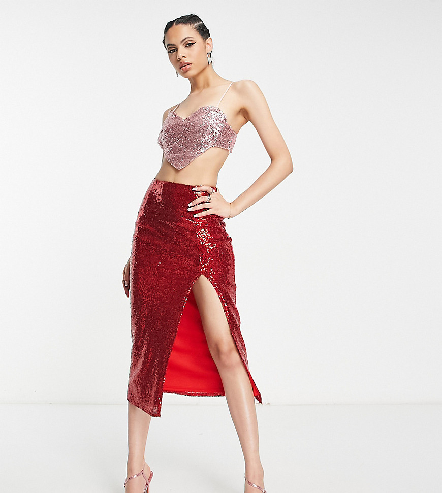 Collective the Label exclusive midaxi sequin skirt in red