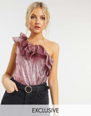 pink one shoulder bodysuit