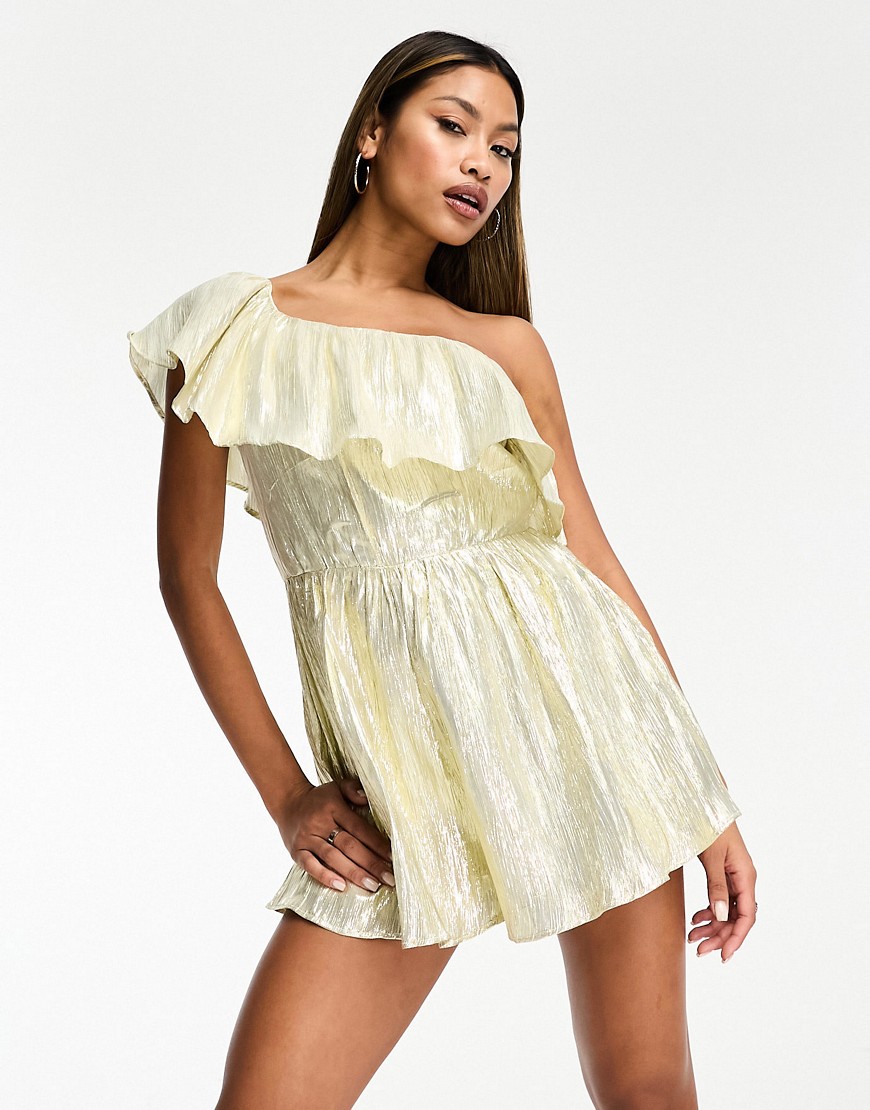Collective the Label exclusive one shoulder metallic playsuit in champagne gold