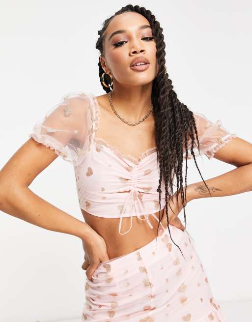 The Frolic glitter micro crop top co-ord in pink