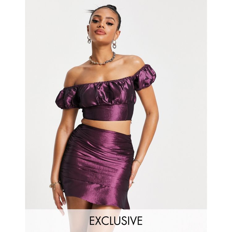Collective the Label exclusive puff sleeve top in metallic plum