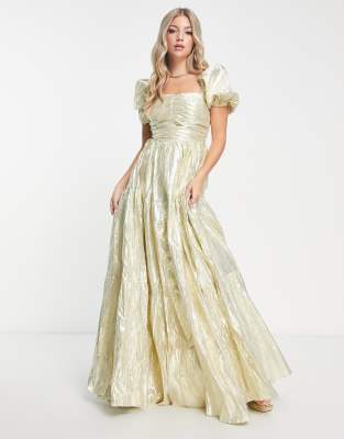 collective the label metallic dress Collective The Label Exclusive Ruched Bodice Metallic Maxi Dress In  Champagne-gold