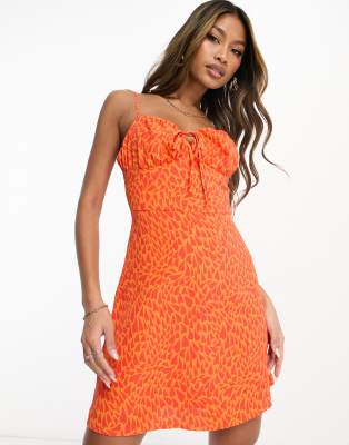 exclusive ruched bust mini dress in orange heart print