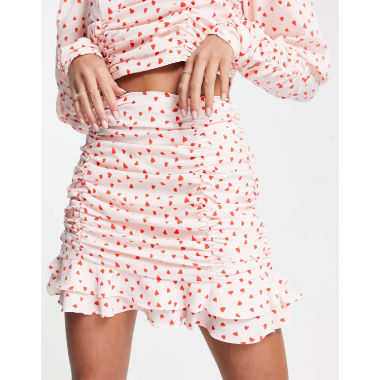 Collective the Label exclusive ruched frill mini skirt in heart print -  part of a set