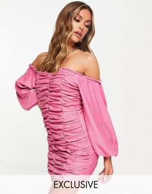 Collective the Label exclusive ruched volume sleeve mini dress in glitter pink - ASOS Price Checker