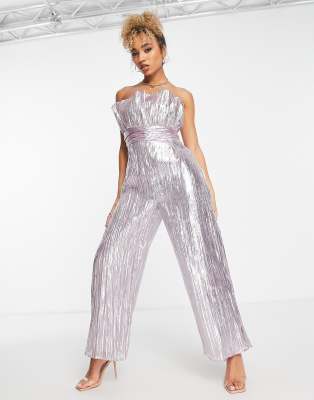 Collective The Label Collective the Label exclusive ruched waist bandeau metallic jumpsuit in muted pink