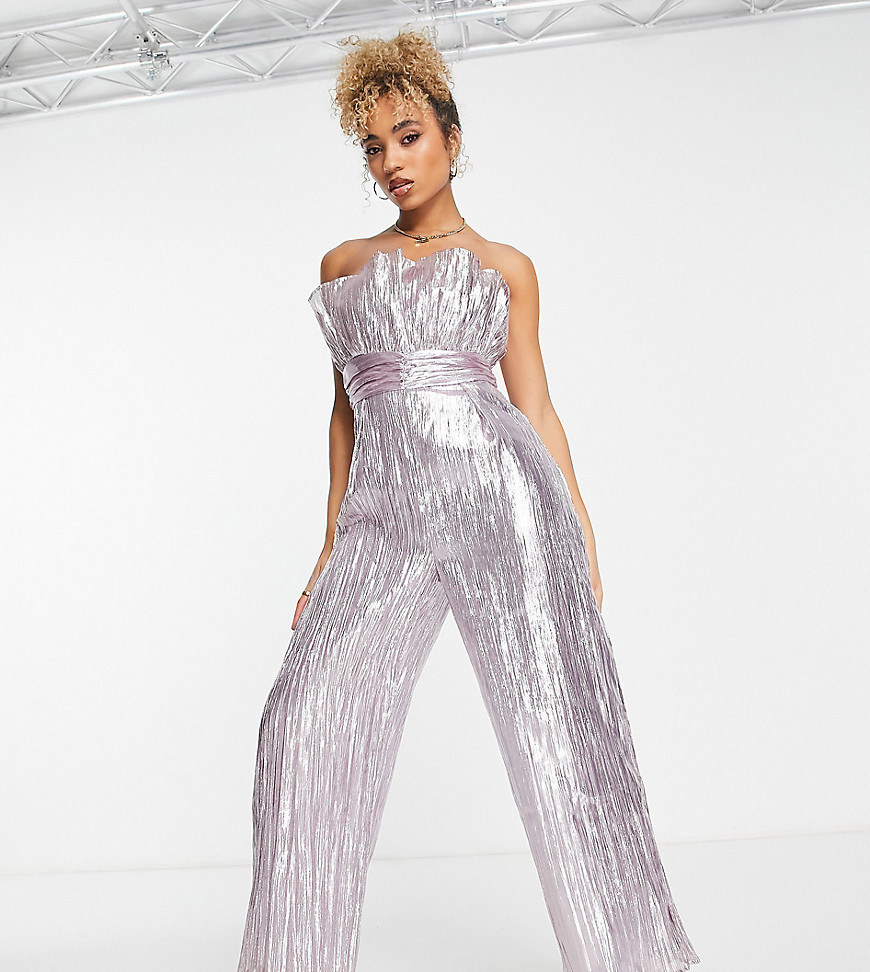 Collective the Label exclusive ruched waist bandeau metallic jumpsuit in muted pink