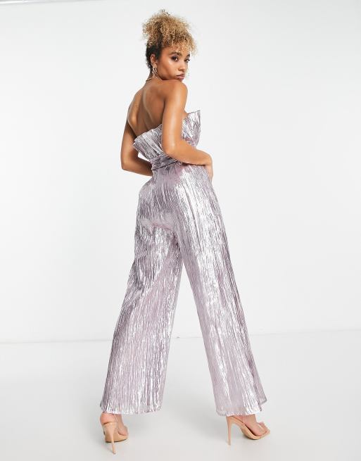 ASOS LUXE embellished sweetheart bandeau kick flare jumpsuit in