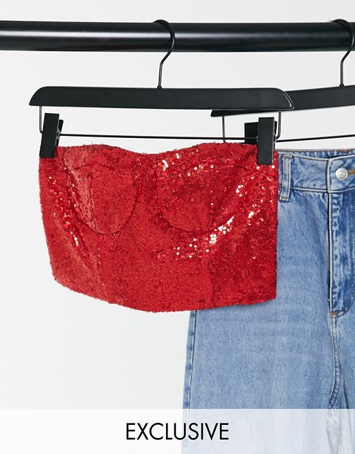 Collective the Label exclusive sequin bandeau crop top in red