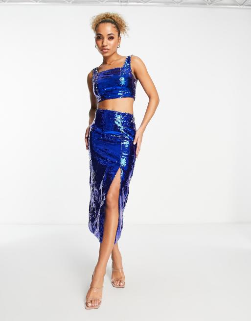 Collective the Label exclusive sequin crop top co-ord in cobalt