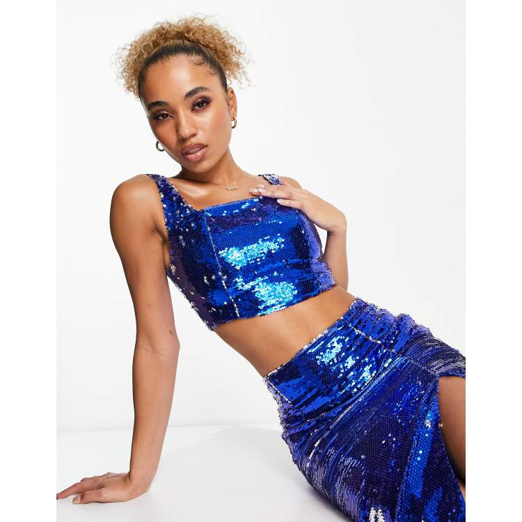 I øvrigt kantsten Pelmel Collective the Label exclusive sequin crop top in cobalt - part of a set |  ASOS