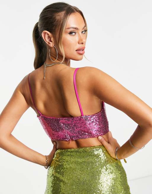 Bij zonsopgang ik lees een boek rekenkundig Collective the Label exclusive sequin crop top in hot pink - part of a set  | ASOS