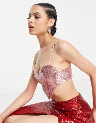 Collective the Label exclusive sequin heart crop top co-ord in pink