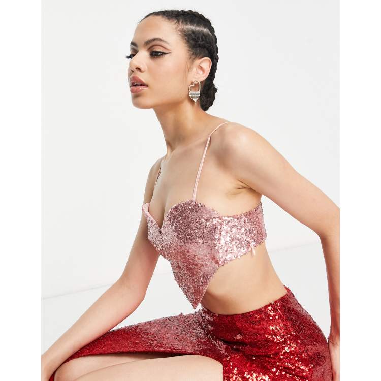 The Frolic glitter micro crop top co-ord in pink