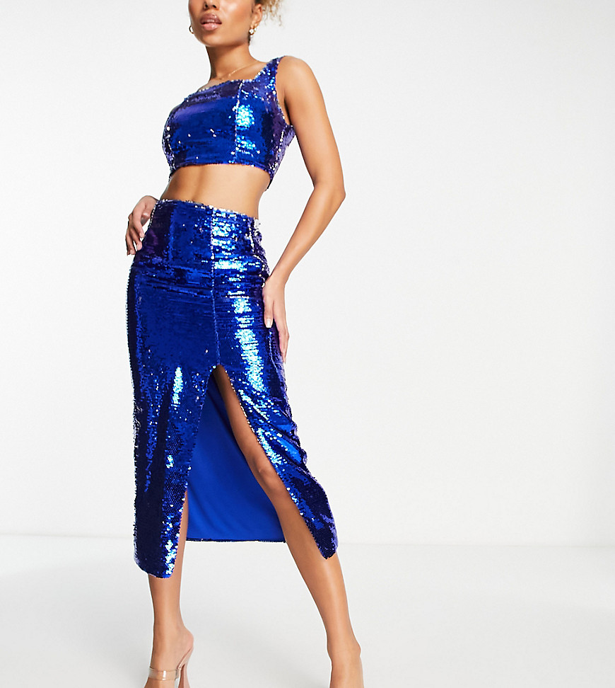 Collective the Label exclusive sequin midaxi skirt in cobalt - part of a set-Blue
