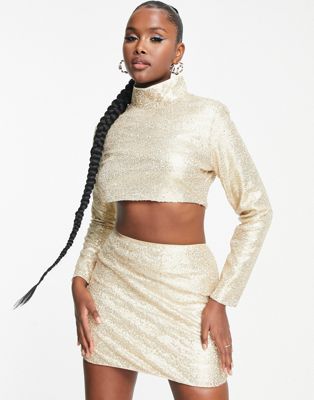 Collective the Label exclusive sequin mini skirt co-ord in gold