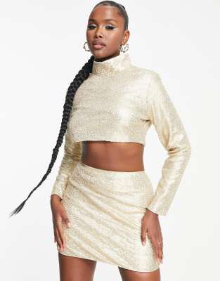 Collective the Label exclusive sequin crop top co-ord in cobalt