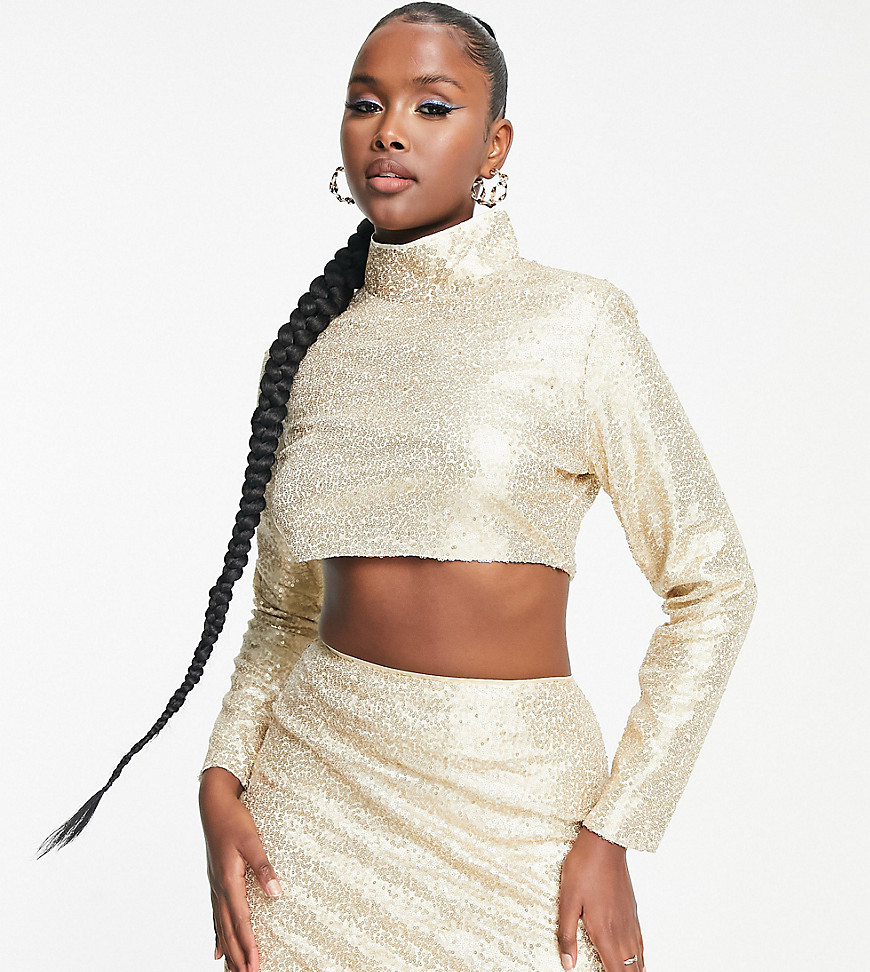 Collective the Label exclusive sequin mini skirt co-ord in gold