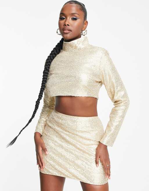 Collective the Label exclusive sequin mini skirt co ord in gold