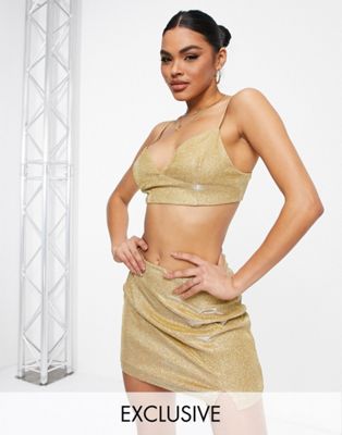 Collective the Label exclusive split mini skirt co-ord in glitter gold