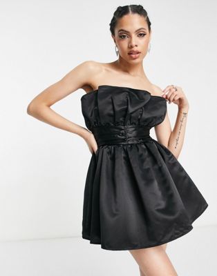 Exclusive structured bandeau mini dress in black
