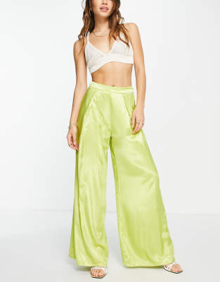 Collective the Label exclusive tailored wide leg trouser in lime green