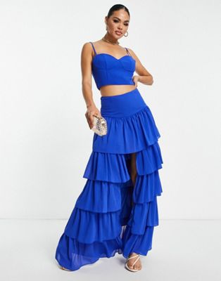 Collective the Label exclusive tiered maxi skirt in cobalt - part of a set - ASOS Price Checker