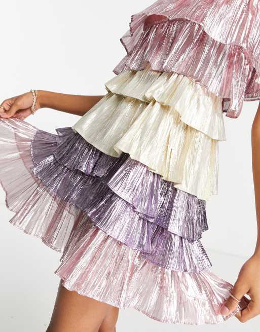 Collective the Label exclusive tiered mini dress in metallic mix, 3 of 4