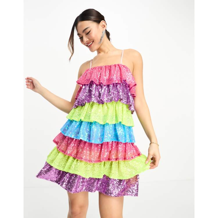 Girls Fluffy Sequin Rainbow Dress – TCL FASHIONS