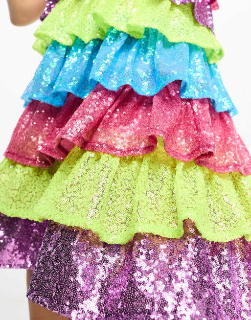 Collective the Label exclusive tiered mini dress in rainbow sequin