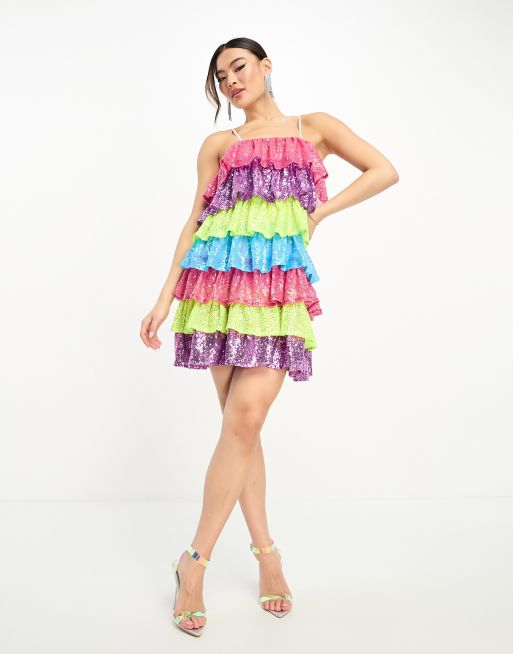 Rainbow Sequin Ruffle Dress