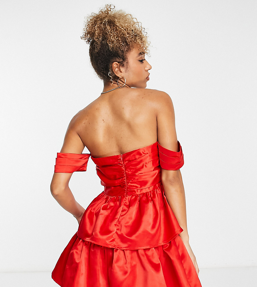Collective the Label exclusive valentines bardot ruched mini dress in red