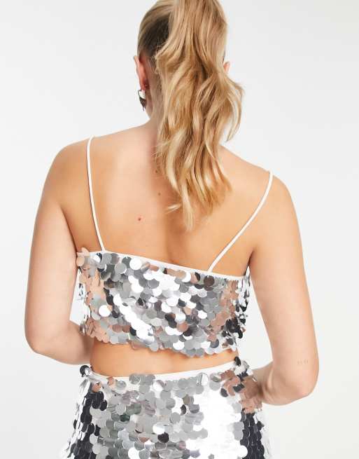 Collective The Label - Exclusivité - Crop top d'ensemble à bretelles avec sequins - Argenté, 4 de 4