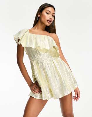 Collective The Label - Exklusiver Playsuit in Metallic-Champagnergold mit One-Shoulder-Träger-Goldfarben