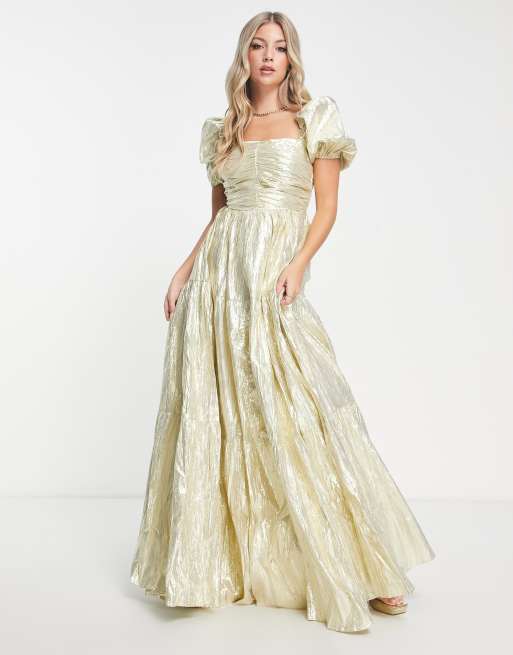 Collective The Label – Exklusives Maxikleid in Metallic-Champagner mit gerafftem Oberteil