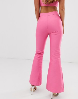 flared pink trousers