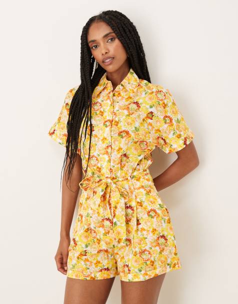 Collective The Label Floral belted playsuit in sunflower floral - view 1