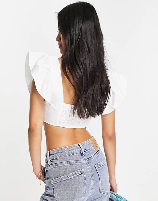 Collective the Label frill shoulder crop top in white - part of a ...