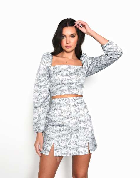 Collective The Label Front split mini skirt in mint floral - view 1