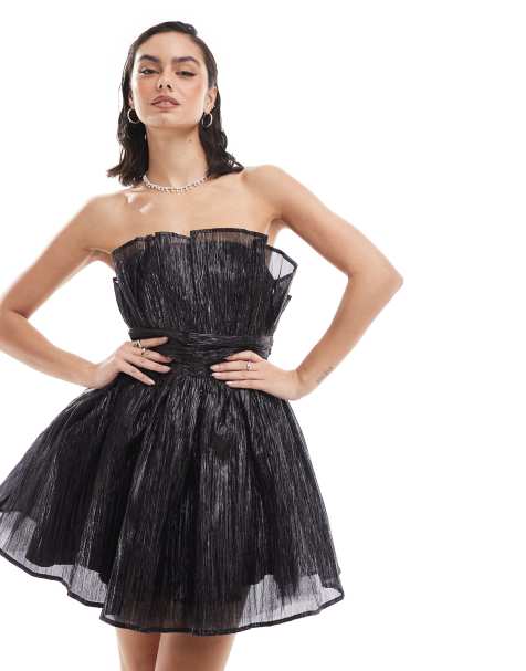 Collective The Label Gathered bandeau mini dress in black - view 1