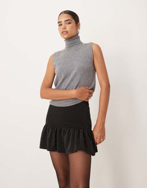 Collective The Label Gathered peplum mini skirt in black glitter - view 1