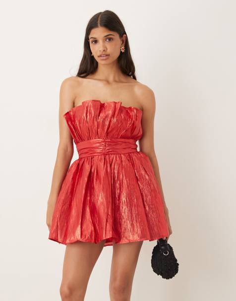 Collective The Label Gathered strapless mini skater dress in red - view 1