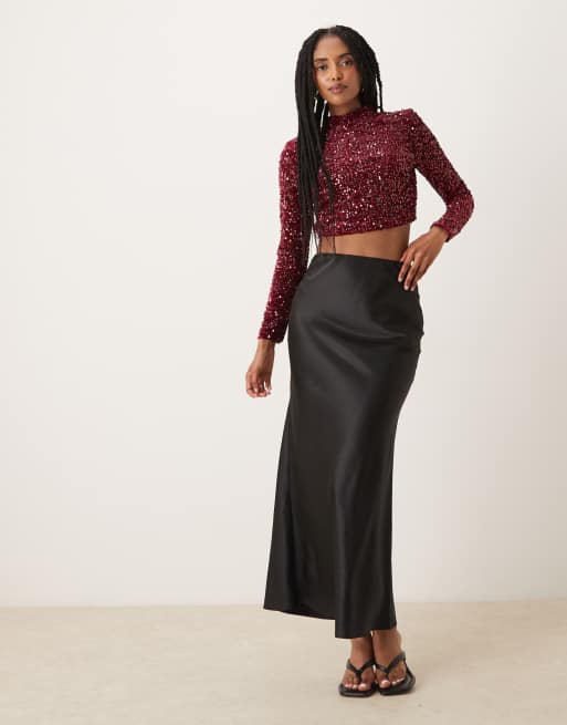 Collective The Label High neck crop top in pink sequin velvet, 2 of 4