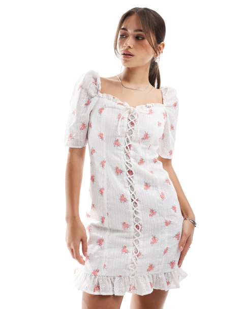 Collective The Label Lace-up mini dress in rose broderie - view 1