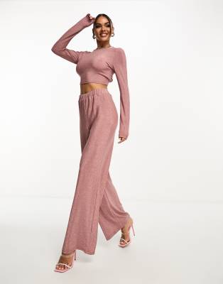 Collective the Label metallic knit trouser co-ord in rose-Pink