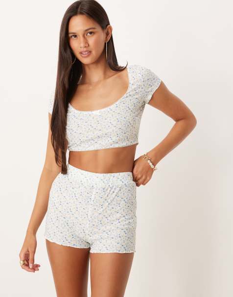 Collective The Label Micro shorts in blue dainty ditsy - view 1