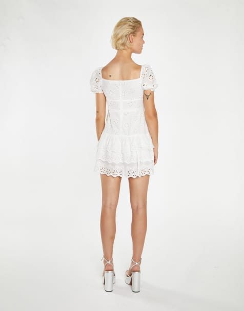 Collective The Label Milkmaid broderie mini dress in white broderie - view 1