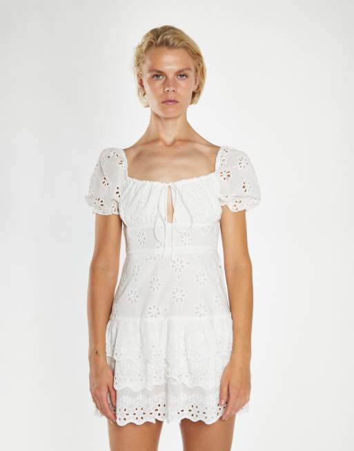 Collective The Label Milkmaid broderie mini dress in white