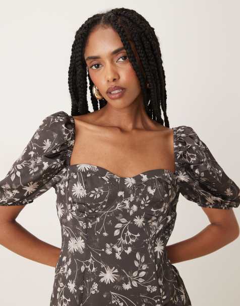 Collective The Label Milkmaid mini dress in brown floral - view 1